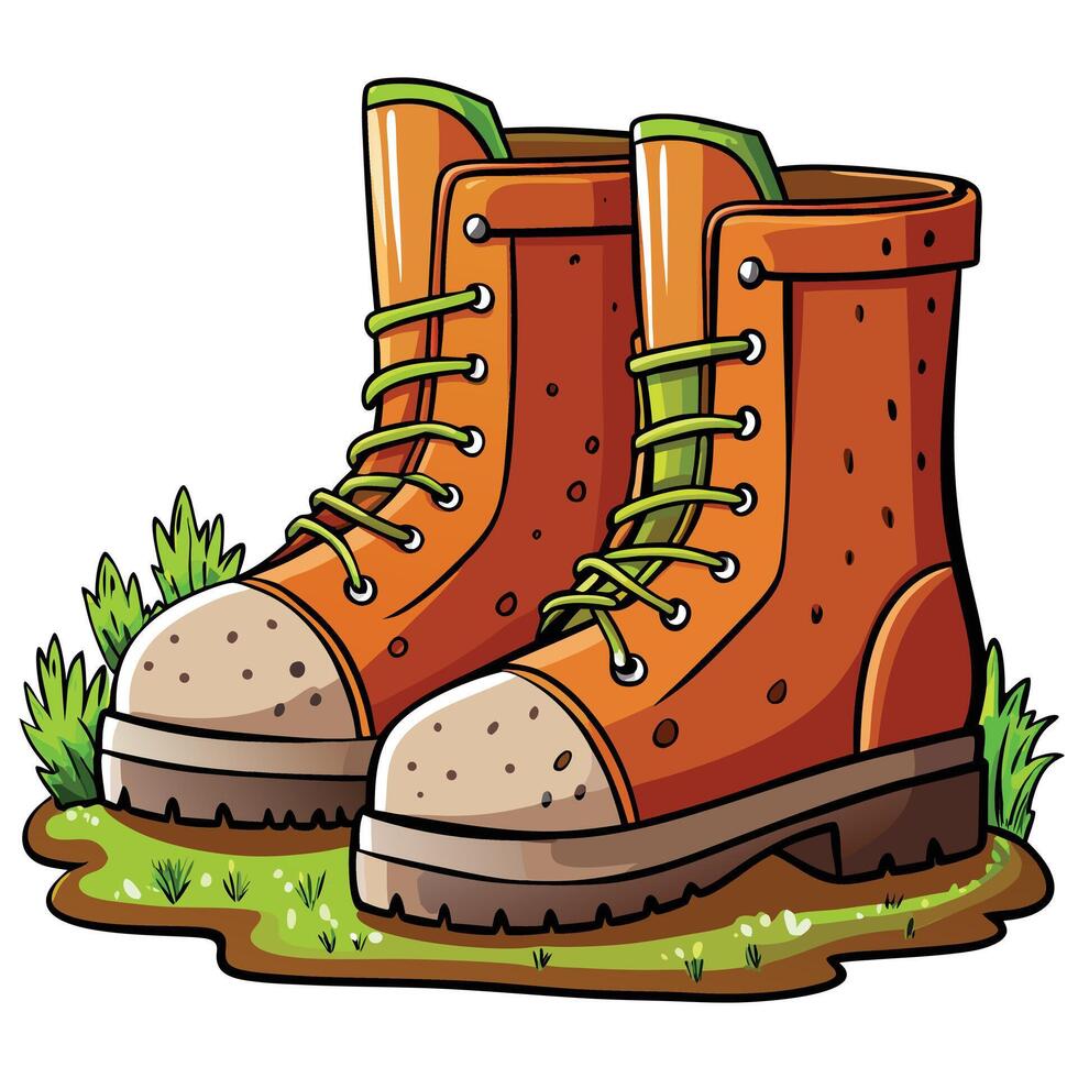 Cottagecore a pair of boots with green laces on the ground vector