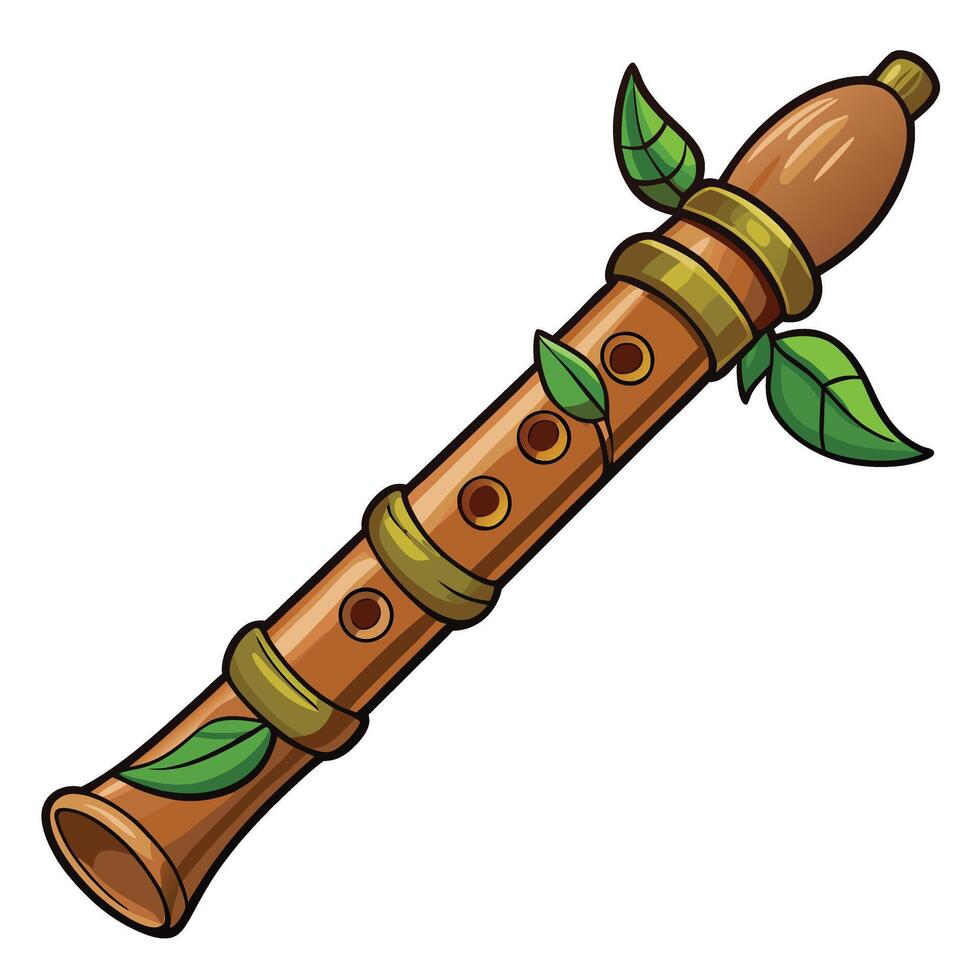 Cottagecore a wooden flute with leaves on it vector