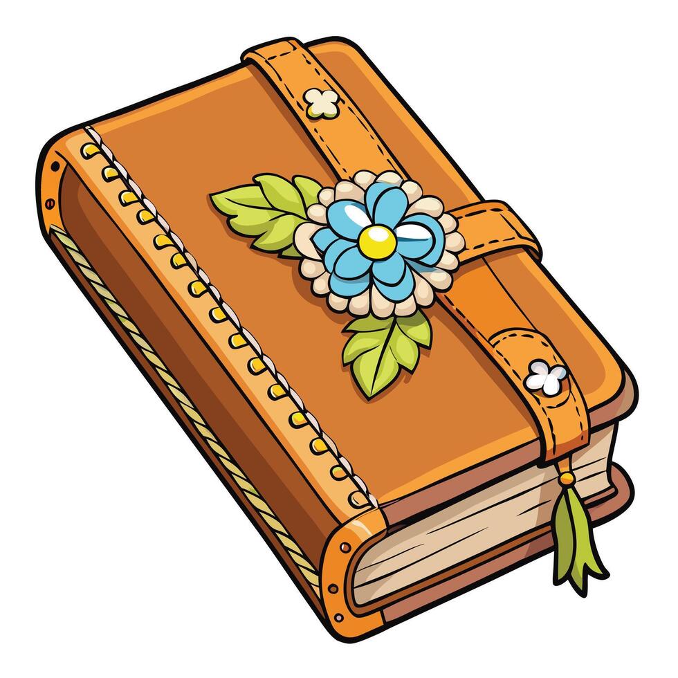 Cottagecore an old book with a flower on it vector