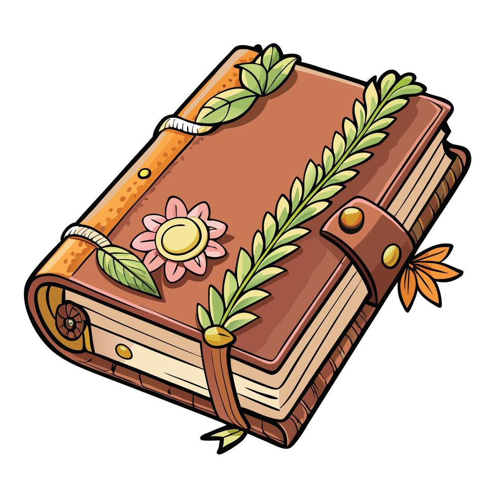 Cottagecore an old book with flowers and leaves on it vector