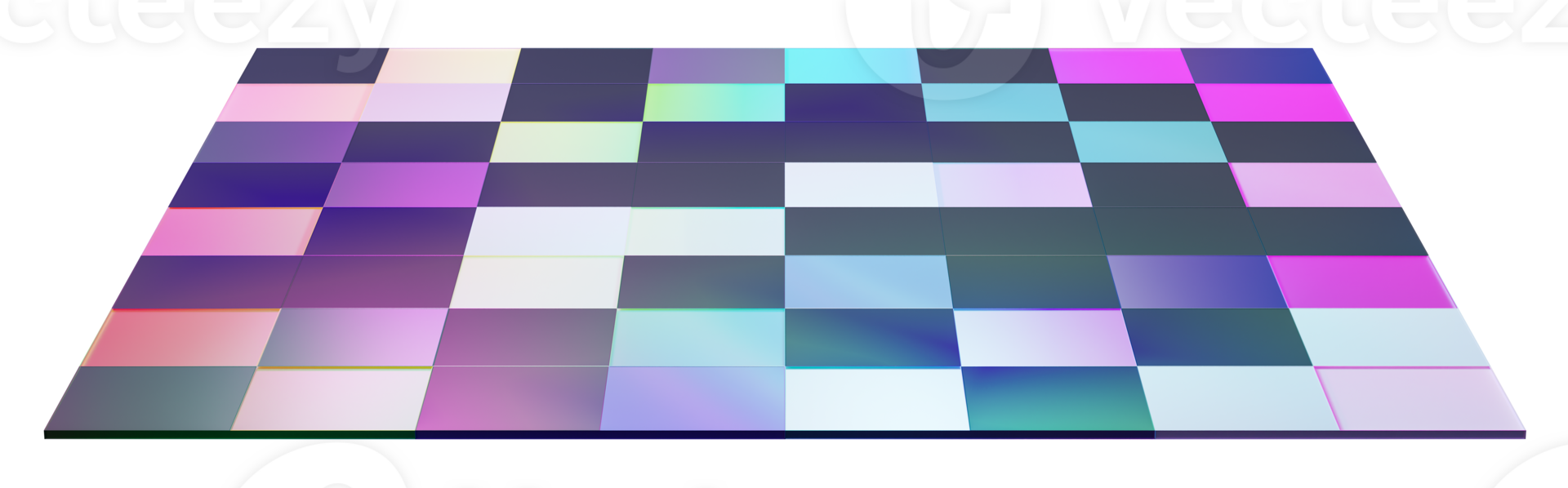 Vibrant 3D rendering showcases a neon lighted disco floor from the front view, isolated on transparent background. Perfect for a dance party or music event theme. png