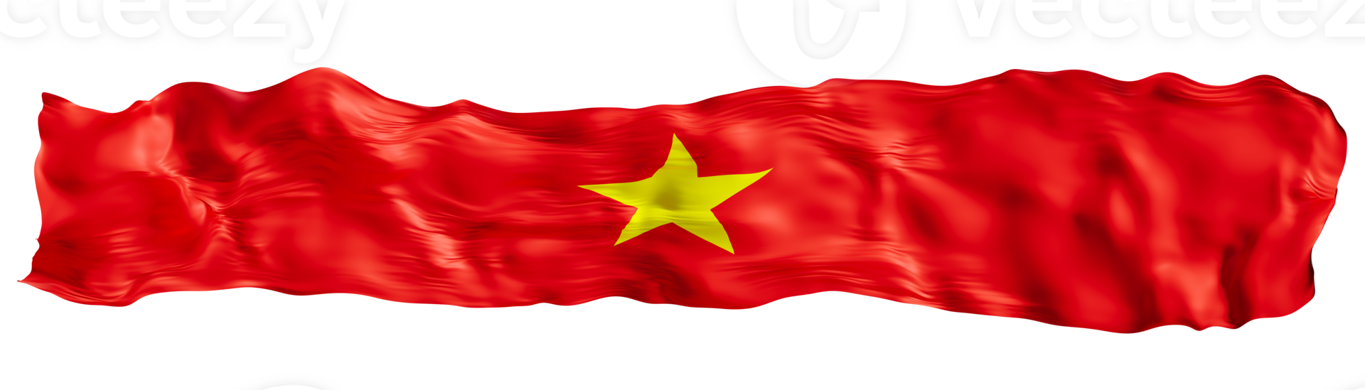 Stylized flag of Vietnam waving in the wind on transparent background. Footer, header or divider. Cut out wide, panoramic element. Banner for patriotic themes or national event promotions. 3D. png