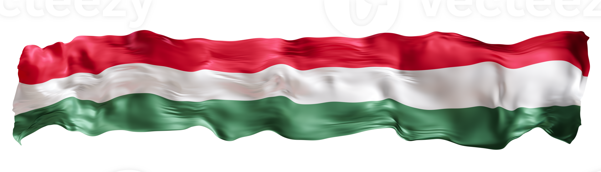 Stylized flag of Hungary waving in the wind on transparent background. Footer, header or divider. Cut out wide, panoramic element. Banner for patriotic themes or national event promotions. 3D. png