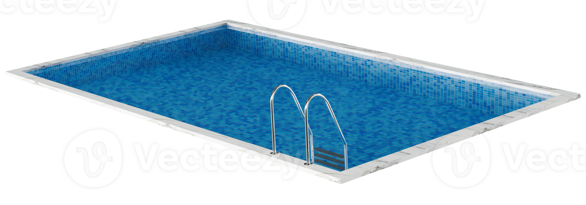 Rectangular swimming pool from the side view, featuring vibrant blue water and sleek, minimalist design elements, ideal for any backyard oasis or leisure space. Isolated on transparent background. png