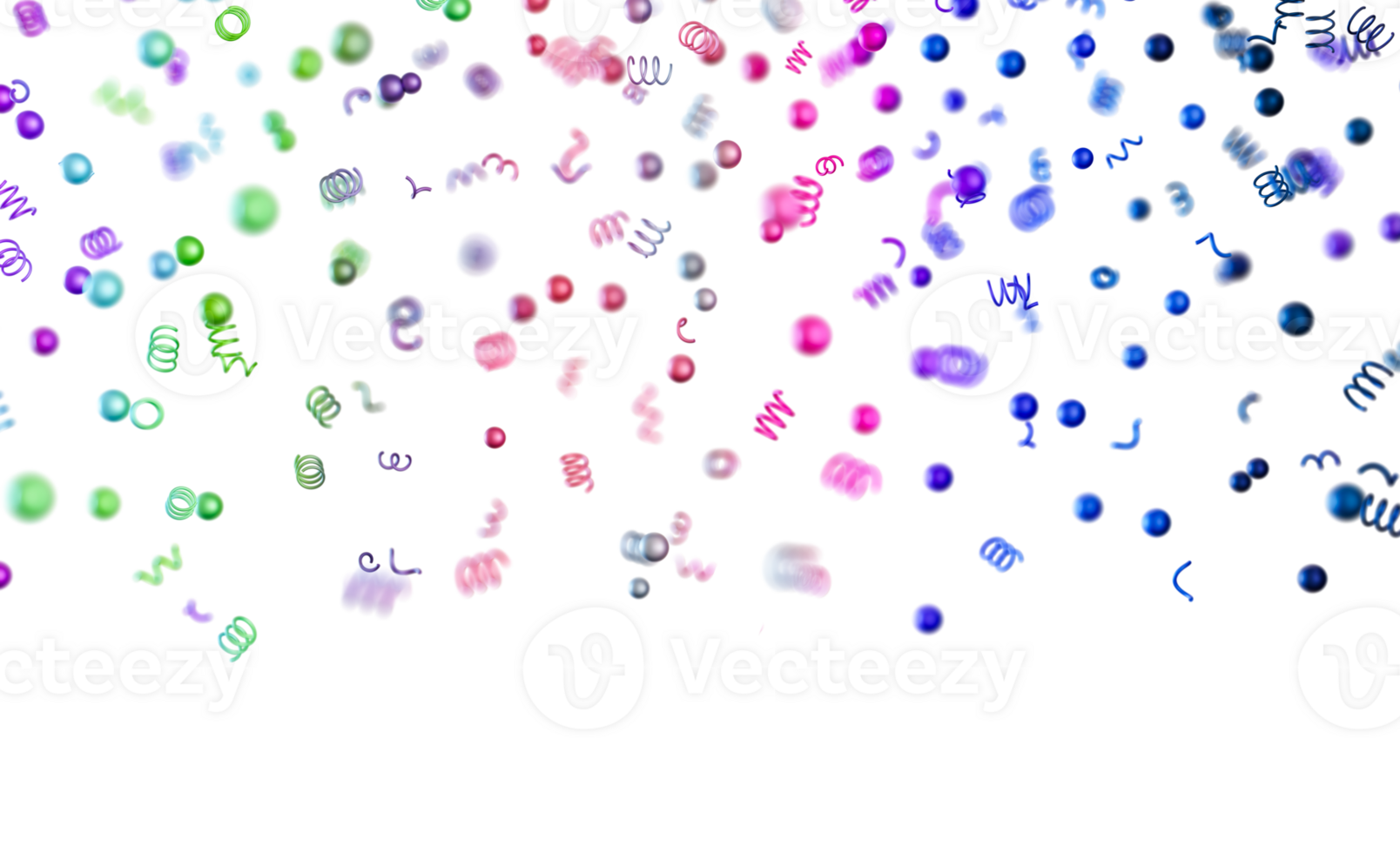 Rainbow-colored confetti falls gracefully from above, creating a lively visual display. Festive header with rainbow particles, isolated on transparent background. png