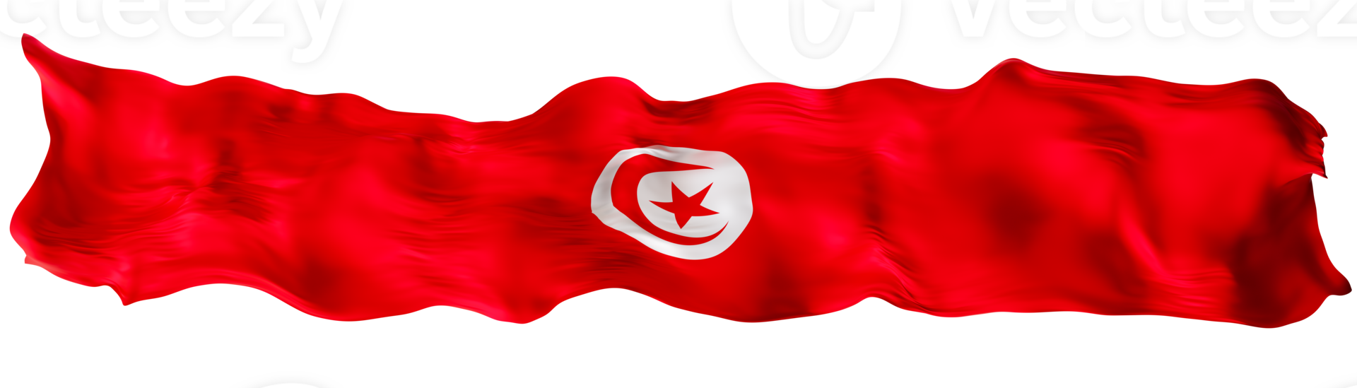 Stylized flag of Tunisia waving in the wind on transparent background. Footer, header or divider. Cut out wide, panoramic element. Banner for patriotic themes or national event promotions. 3D. png