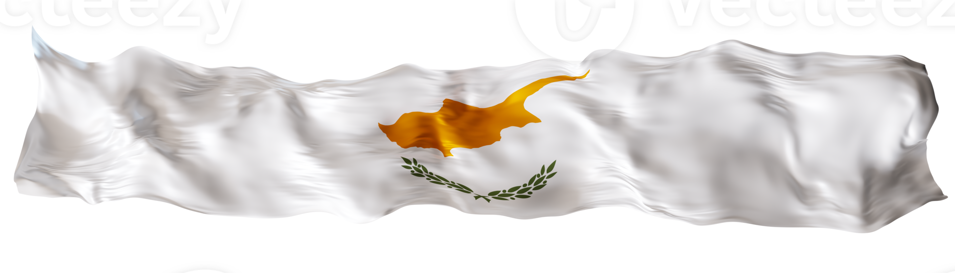 Stylized flag of Cyprus waving in the wind on transparent background. Footer, header or divider. Cut out wide, panoramic element. Banner for patriotic themes or national event promotions. 3D. png