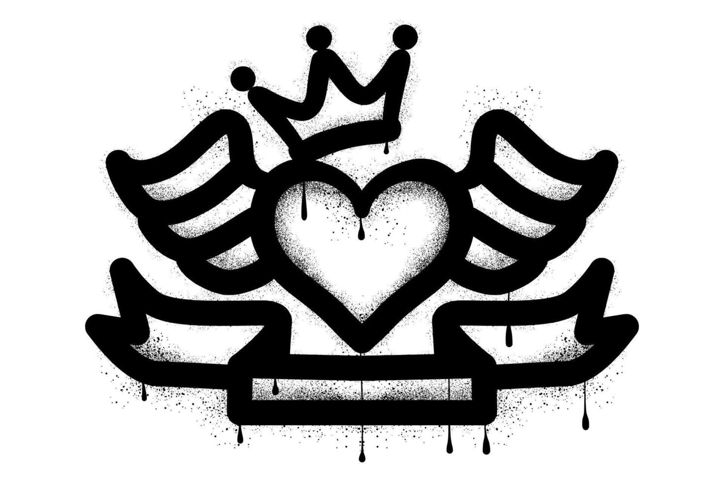 Winged heart with crown and ribbon hand drawn with spray paint graffiti vector