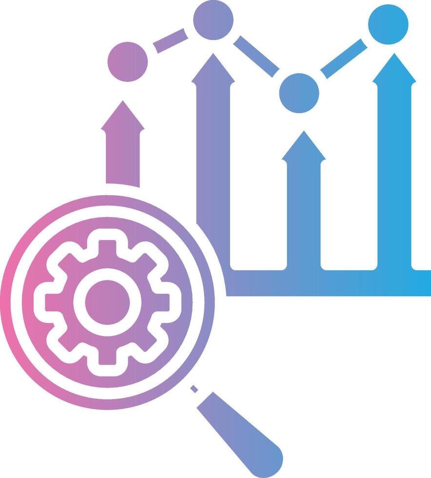 A magnifying glass and arrows with a gear vector
