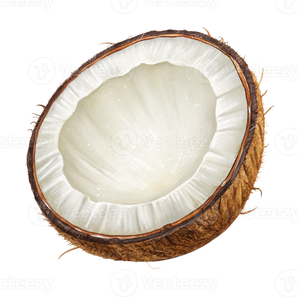 Half of a fresh coconut with white flesh png