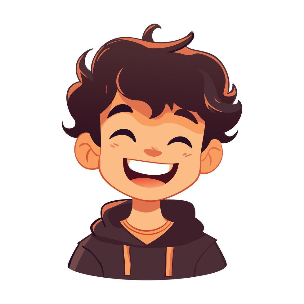 cartoon boy with curly hair and a smile a white background vector