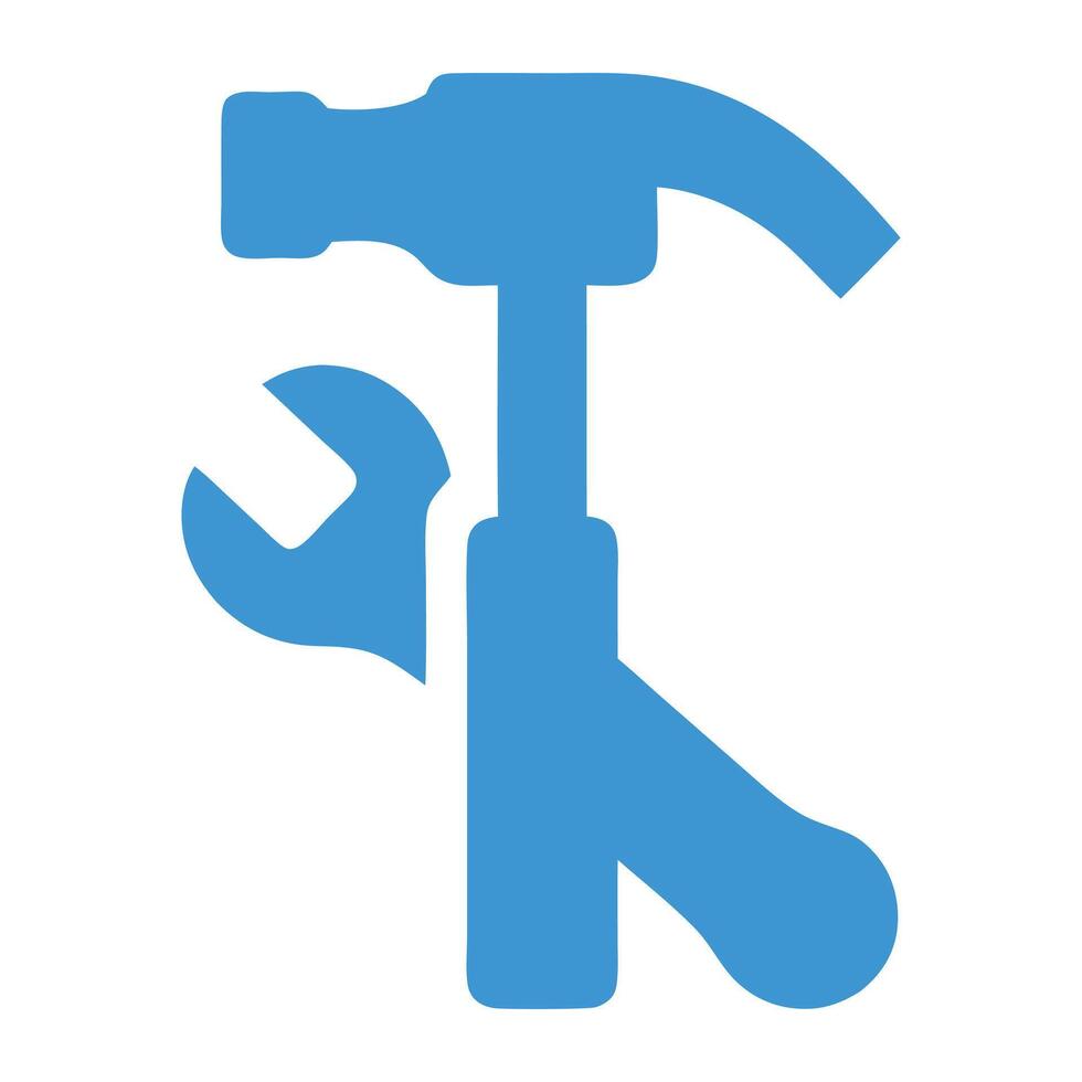 a blue icon of a hammer and wrenches on a white background vector