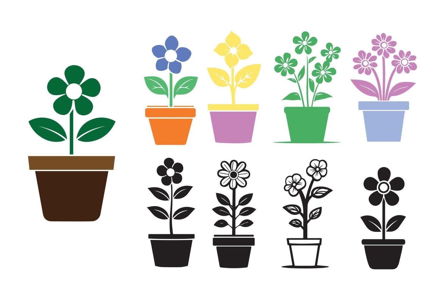 flower pots and flowers a white background vector
