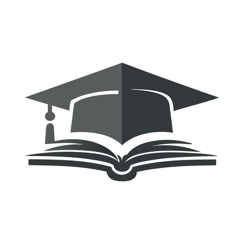 an open book with a graduation cap on top vector