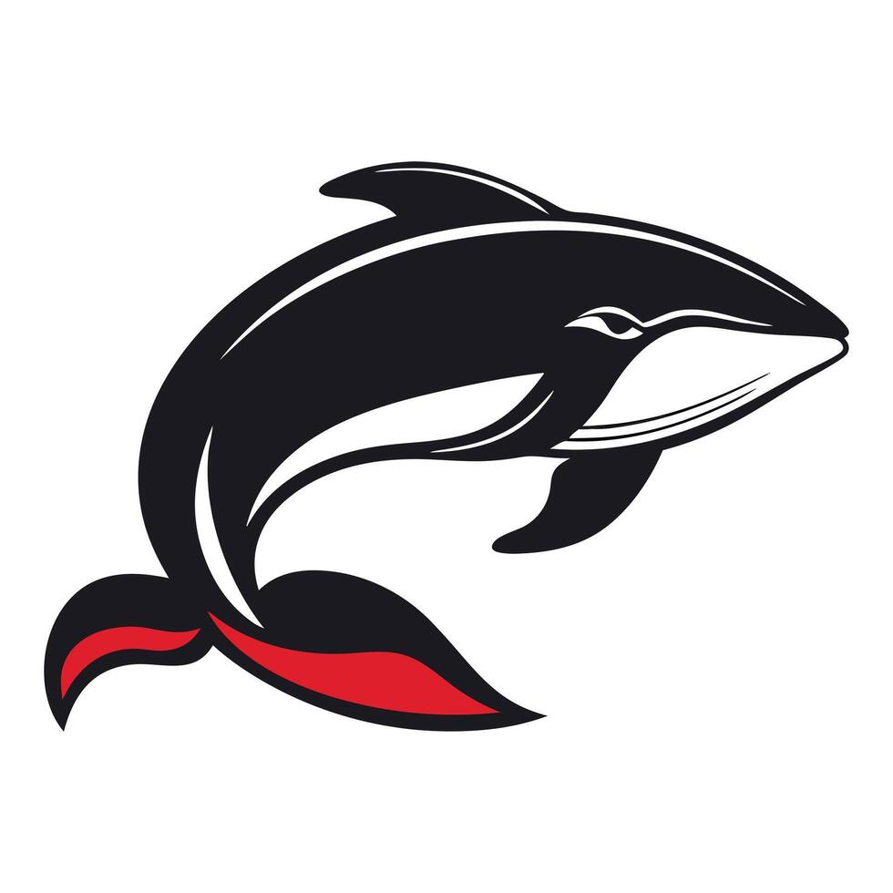 a dolphin with a red tail and black fins vector