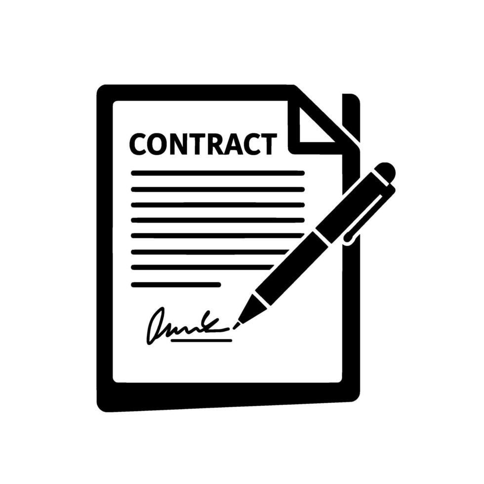 Signed Contract Icon Black Ink Pen on Document vector