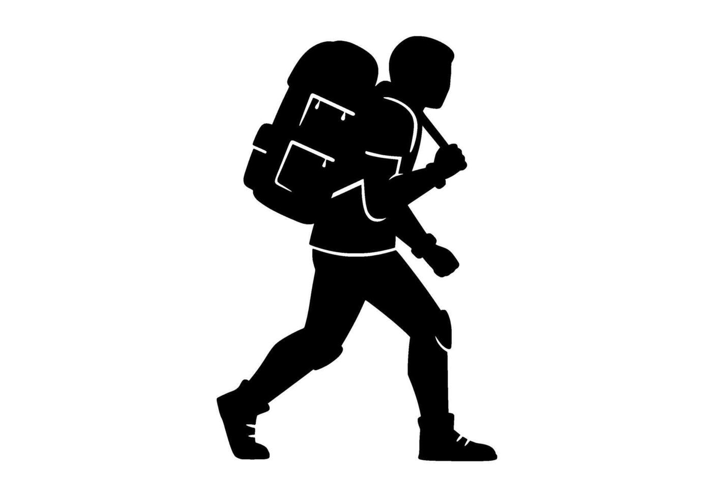 Silhouette of Hiker with Backpack Walking vector