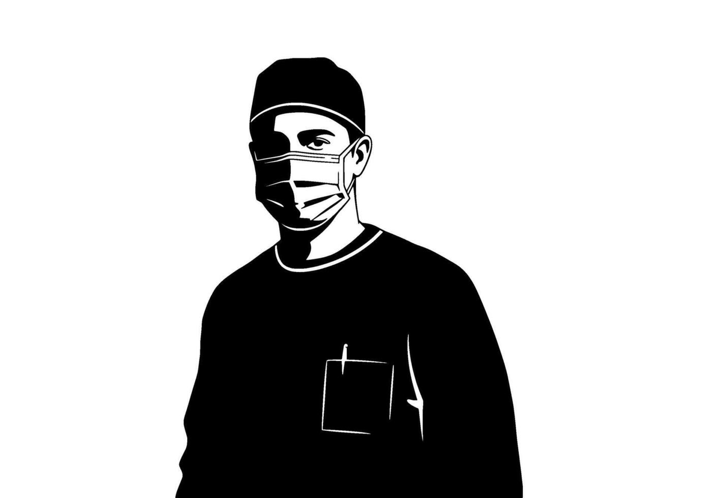 Masked Surgeon, Monochrome Illustration vector