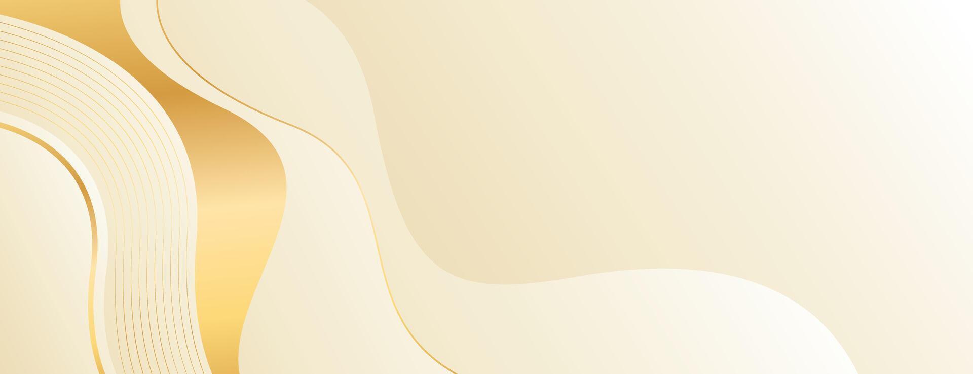Elegant beige luxury banner background with gold lines. Abstract wave shapes. Suitable for web banners, templates, headers, pages, sales, ads, awards, events and more vector
