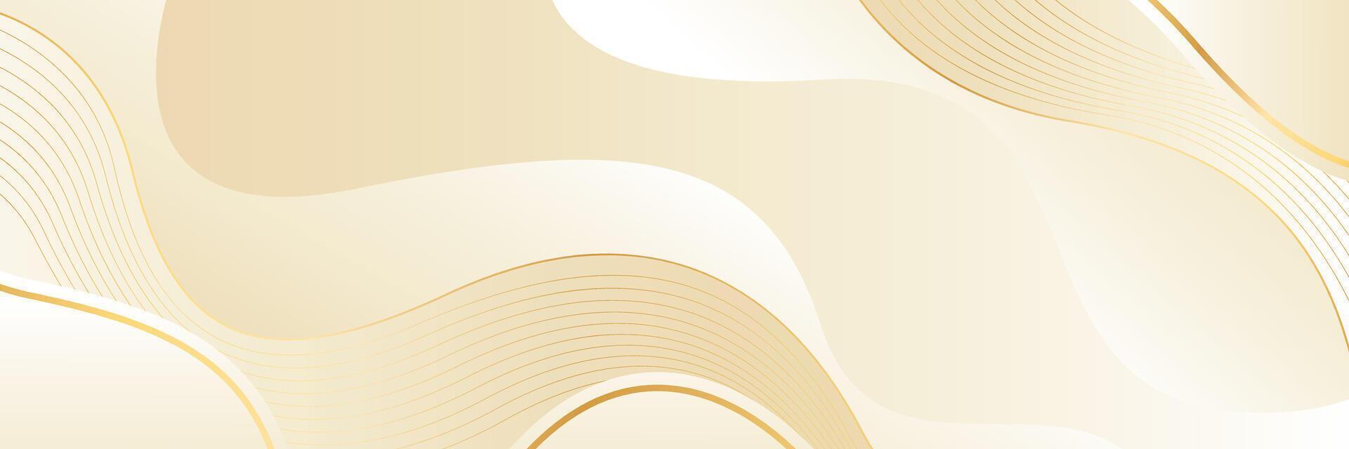 Abstract beige luxury banner background with soft cream gradient and elegant wavy gold lines vector