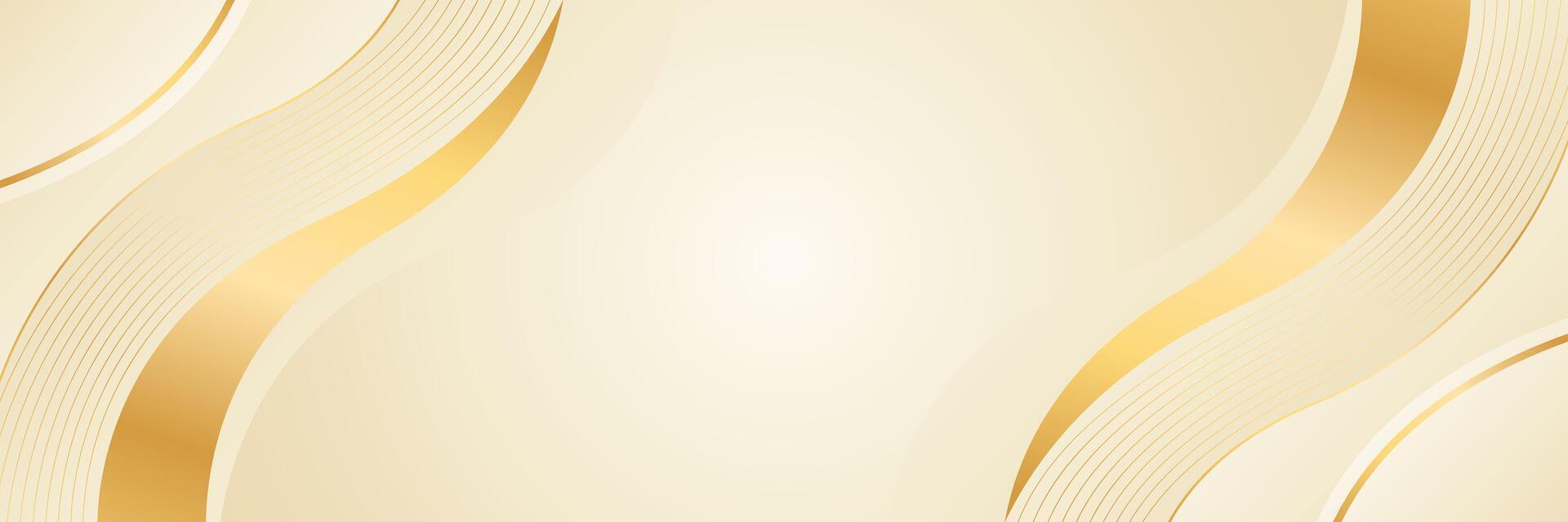 Elegant Beige Abstract Banner with Gold Wavy Lines and Cream Gradient Design vector