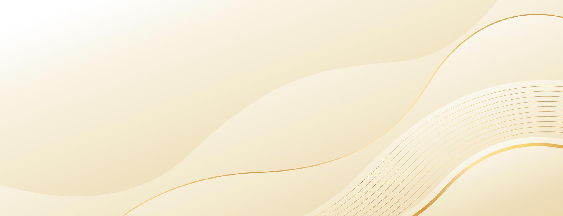 Abstract beige luxury banner background with wavy gold lines vector