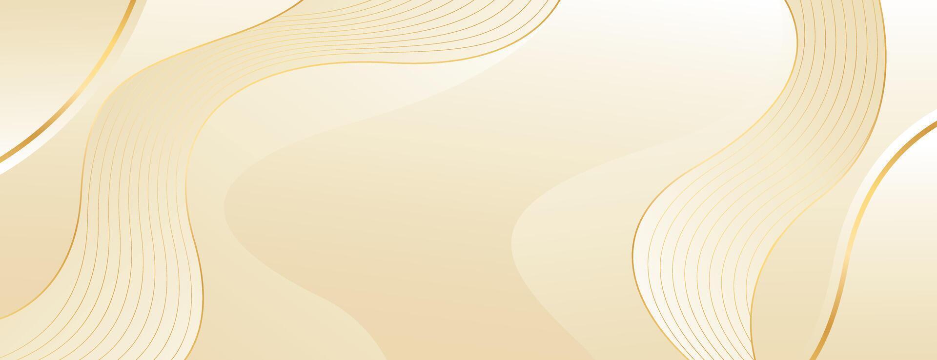 Modern Cream and Beige Abstract Banner Background with Flowing Gold Curves vector