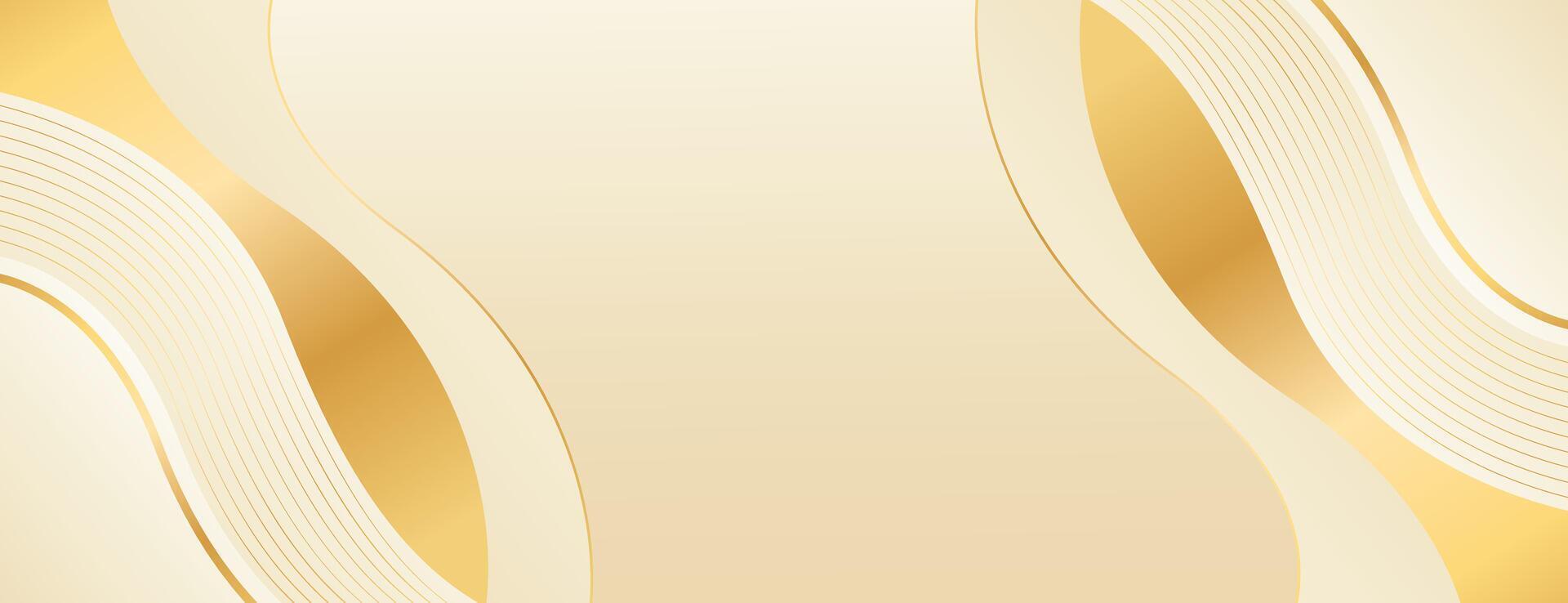 Abstract beige luxury banner background with soft cream gradient and elegant wavy gold lines. Suitable for web banners, templates, headers, sales, ads, awards, events and more vector