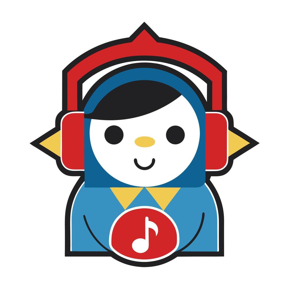 Cute cartoon character listening to music with headphones vector