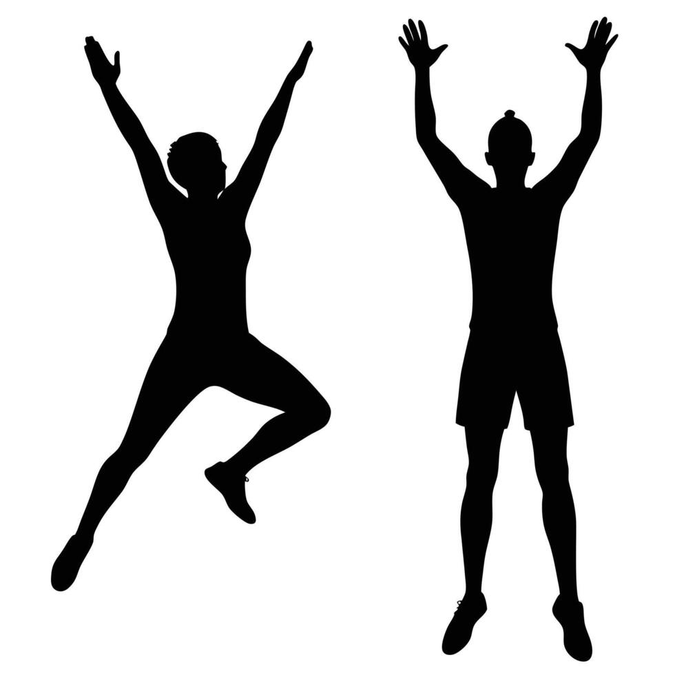 Silhouettes of a man and woman jumping vector
