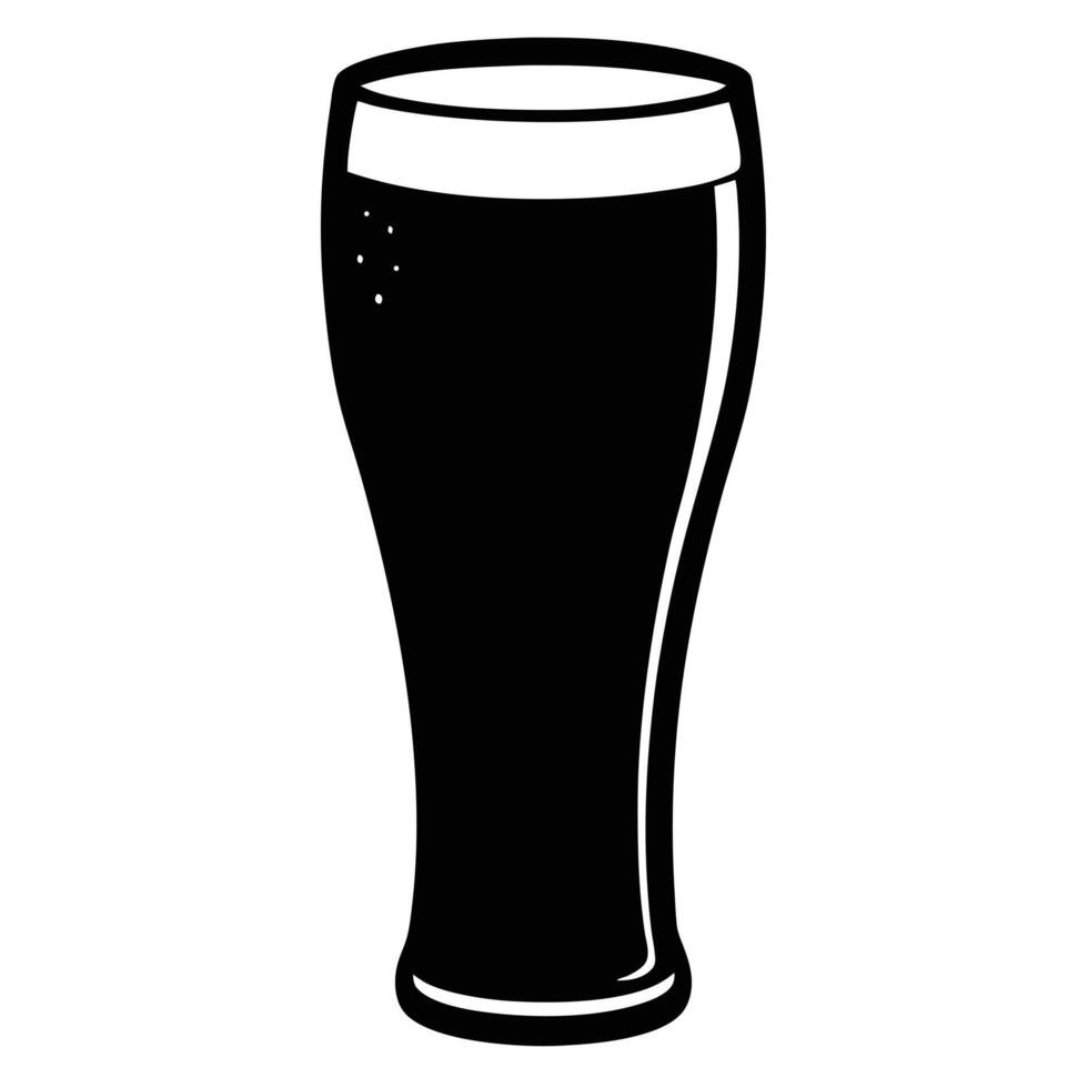 Tall glass of dark beer black and white vector