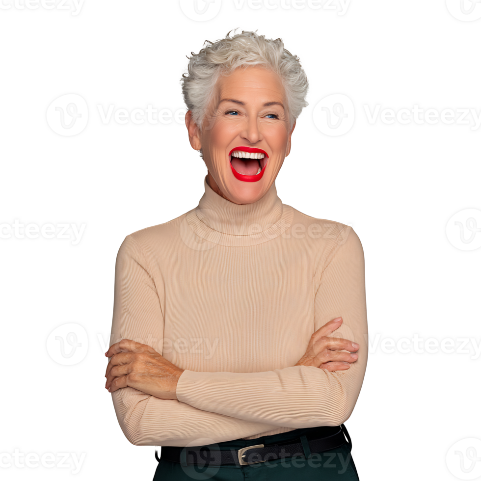A woman with white hair and a red mouth png