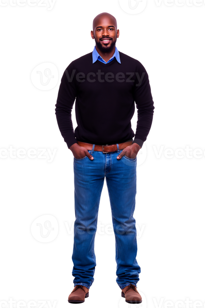 A man in jeans and a black shirt standing png