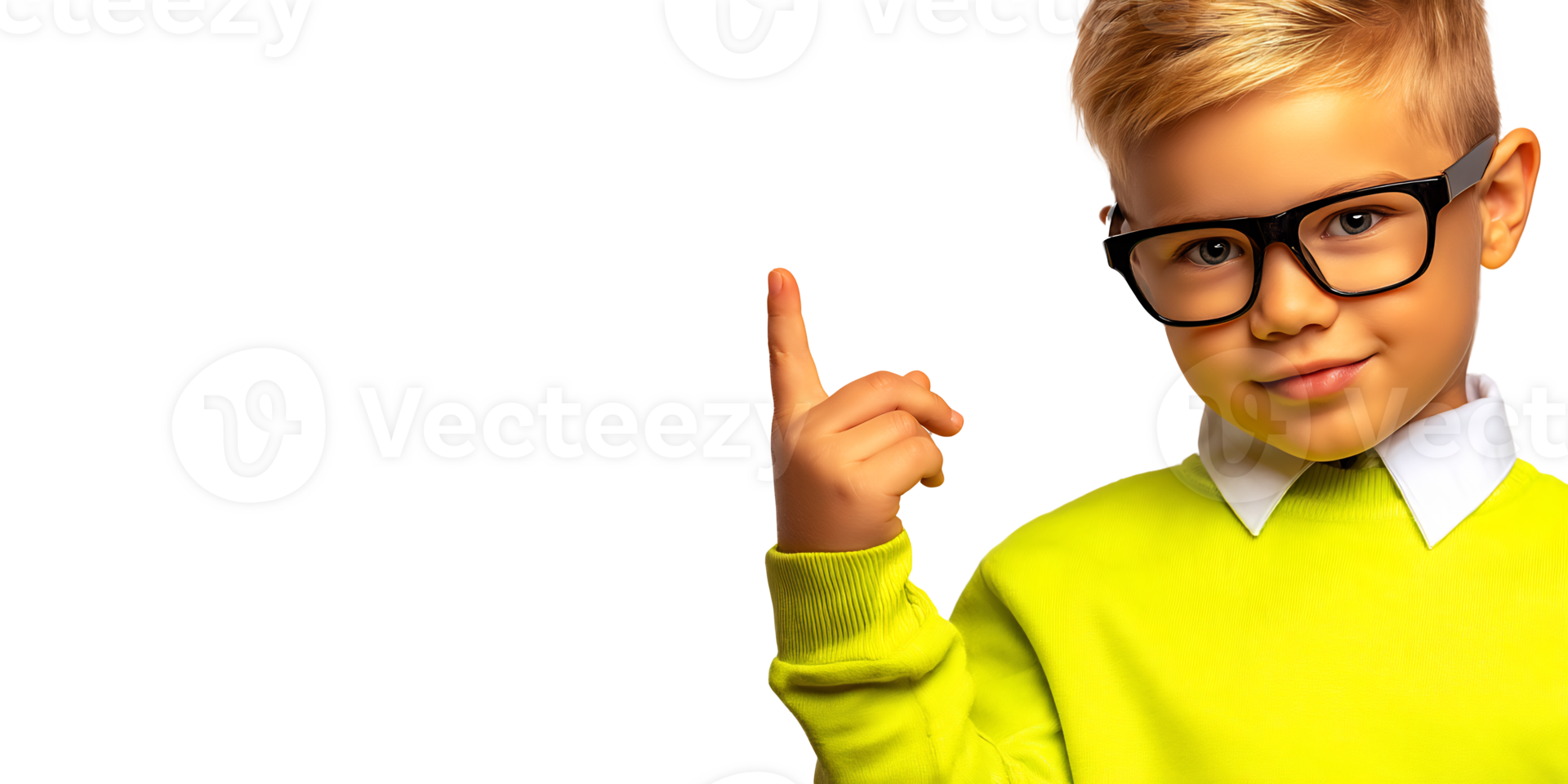 A young boy wearing glasses pointing at something png
