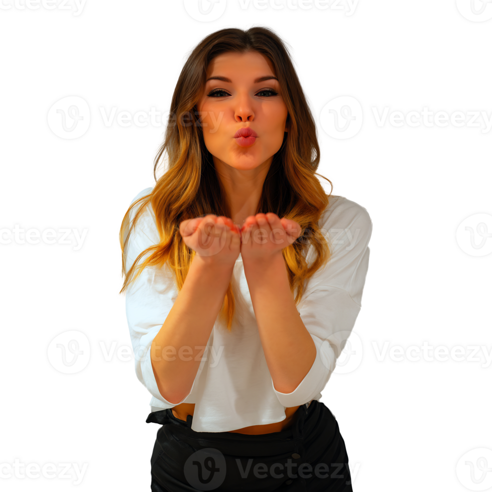 A woman blowing a kiss png