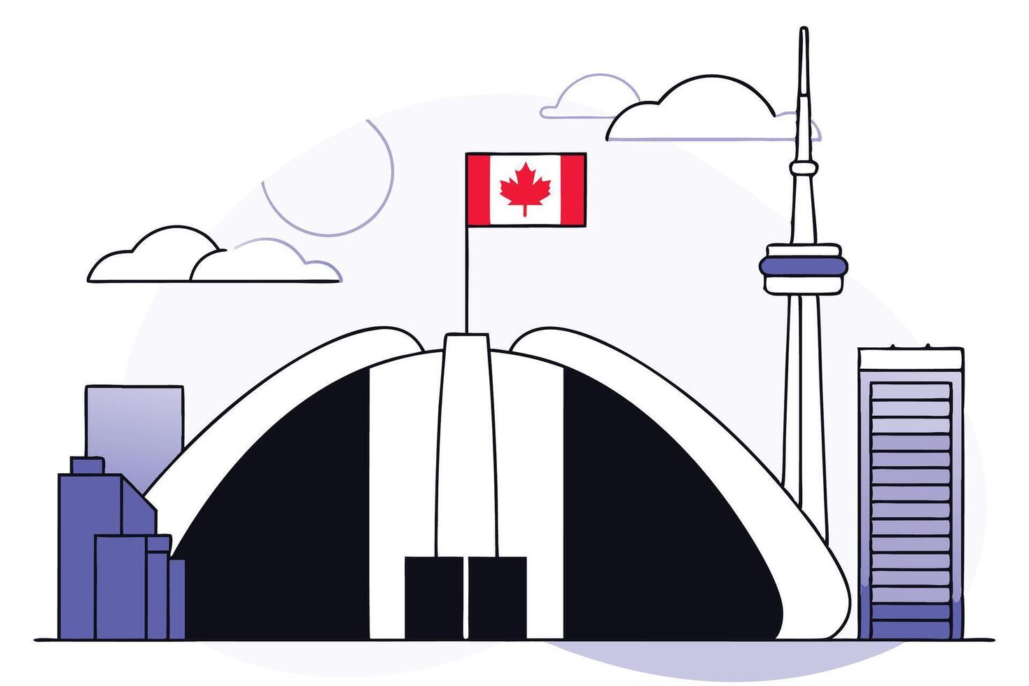 Modern Canadian architecture illustration in red and white tones ideal for celebrating national pride and Canada Day with a stylish and contemporary design theme vector