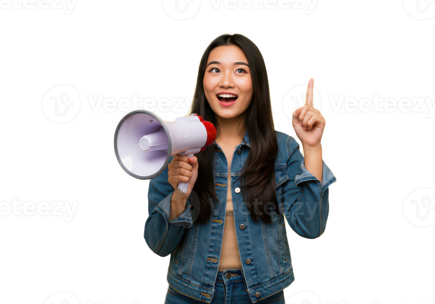 A woman holding a megaphone and pointing at something png