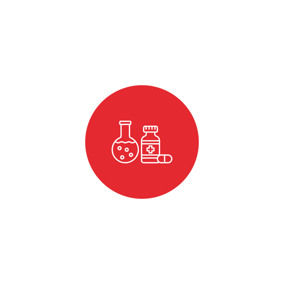 A red circle with a white line icon of a bottle and a glass png