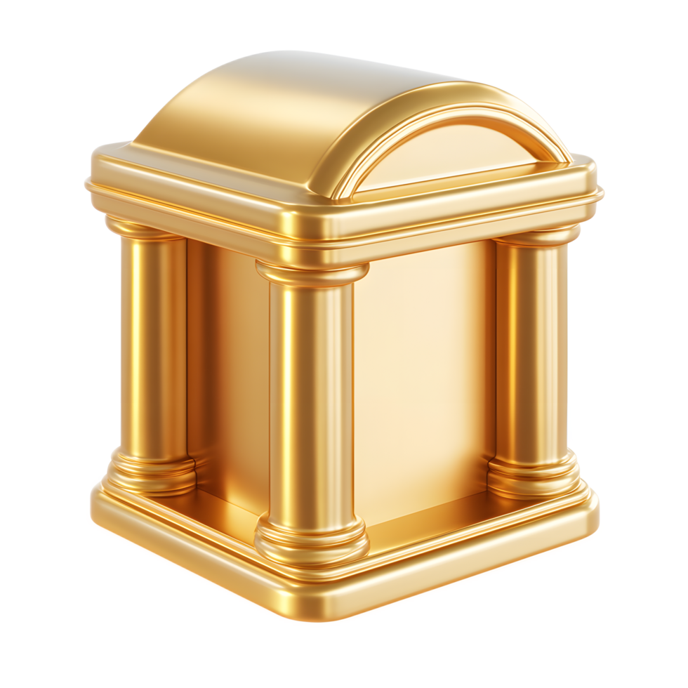 Detailed 3D render of a golden ornate and architectural mobile banking app icon with a domed structure and columns png
