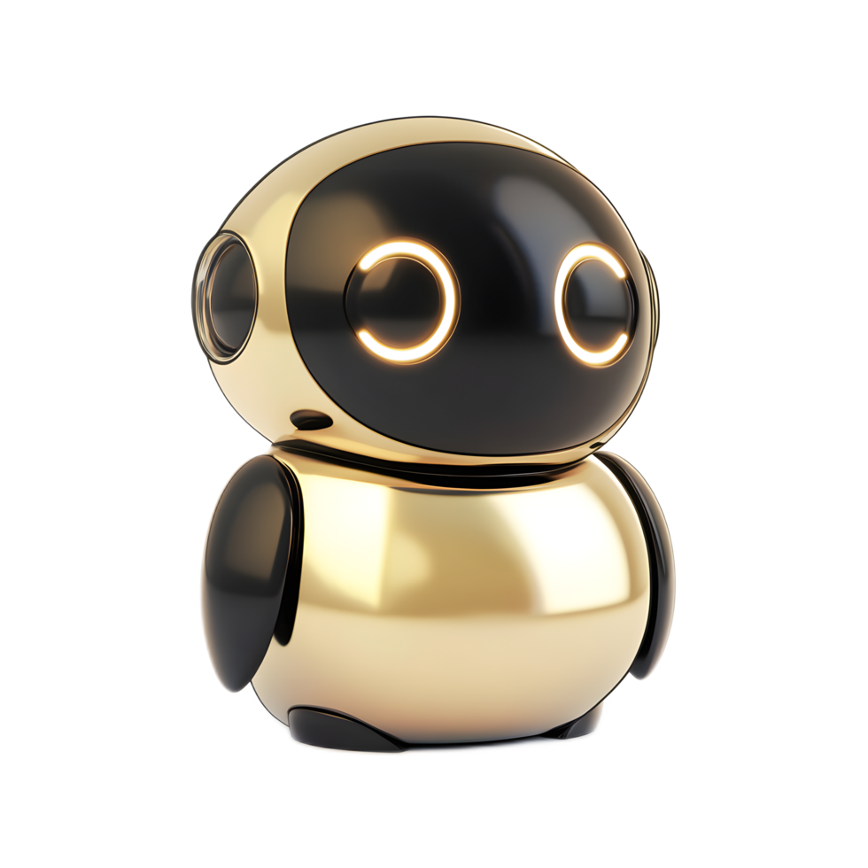 A shiny metallic golden digital assistant icon with a futuristic rounded design png