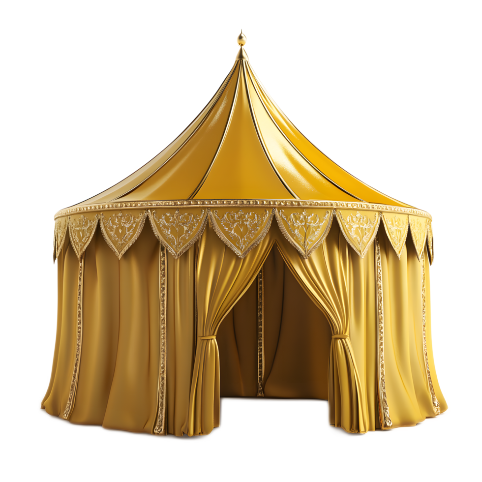 Ornate golden tent with intricate details and patterns png