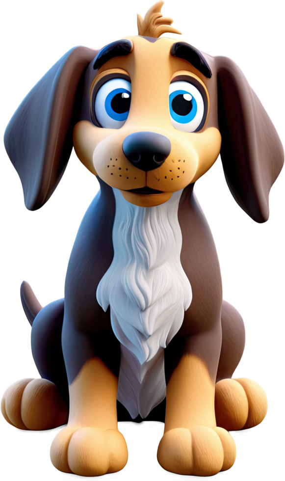 Adorable cartoon dog with big blue eyes sits patiently with a hopeful and endearing expression. png