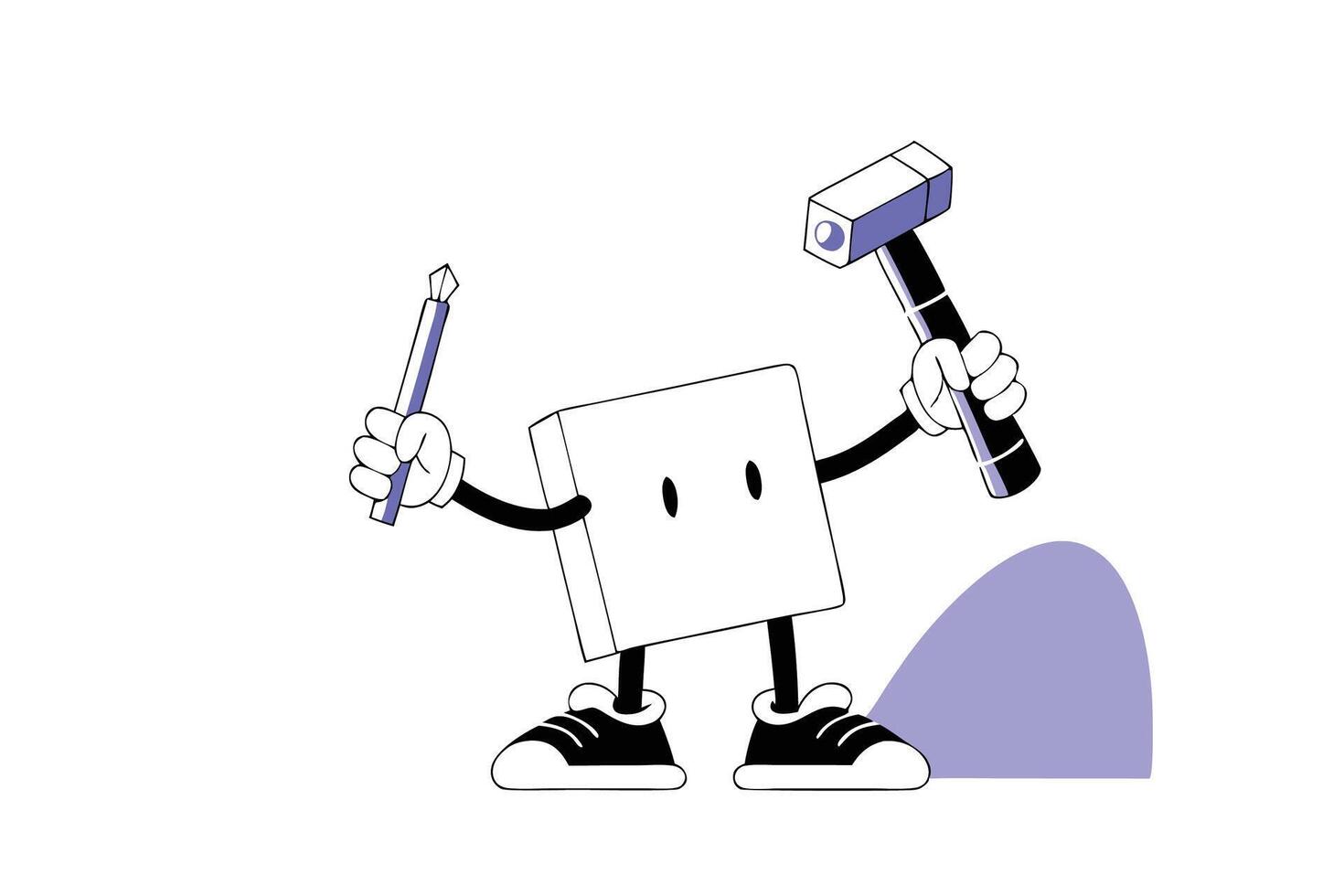 Celebrate a Playful Cartoon Ice Cube Character Holding a Hammer with a Fun and Unique Personality Capturing a Cool Concept for Creative and Humorous Designs vector