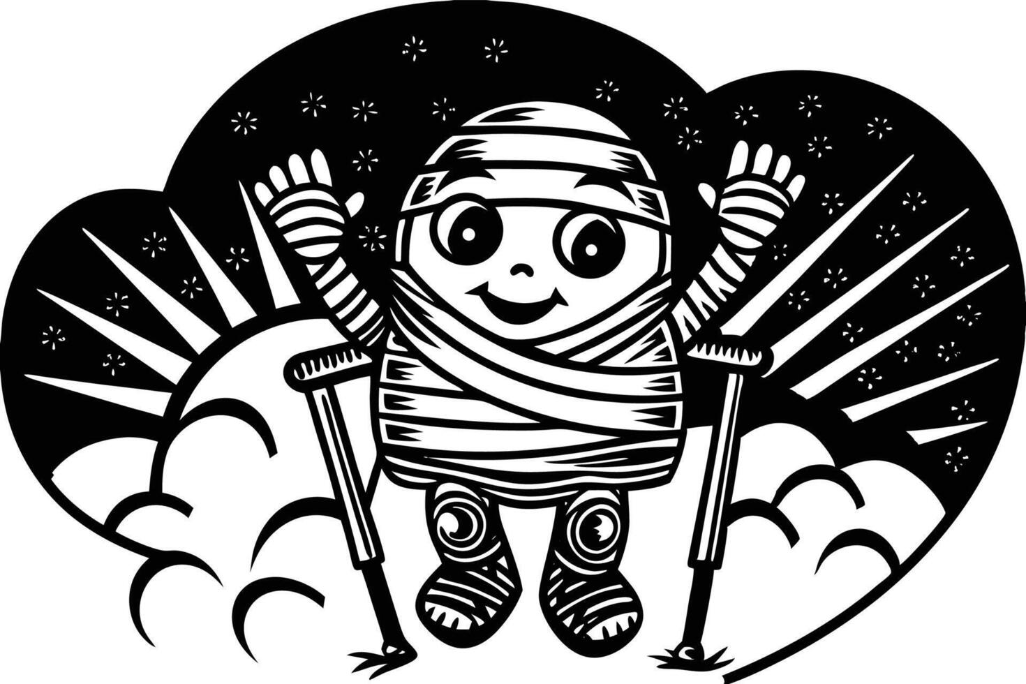 Friendly Cartoon Character with Crutches and Bandages Representing Recovery vector