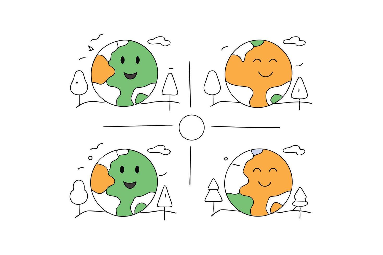 Bright and joyful cartoon earth globe character celebrating Earth Day with a happy expression, perfect for eco events, school projects, and green initiatives vector