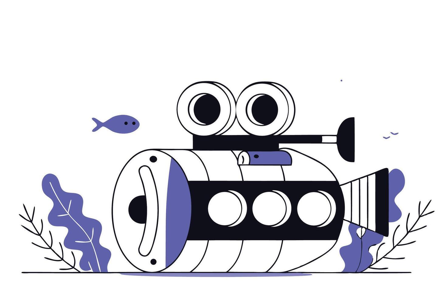 Dive into Creativity with a Cartoon Submarine Featuring a Built-In Camera Showcasing a Friendly Personality Perfect for Kids Content or Educational Projects vector