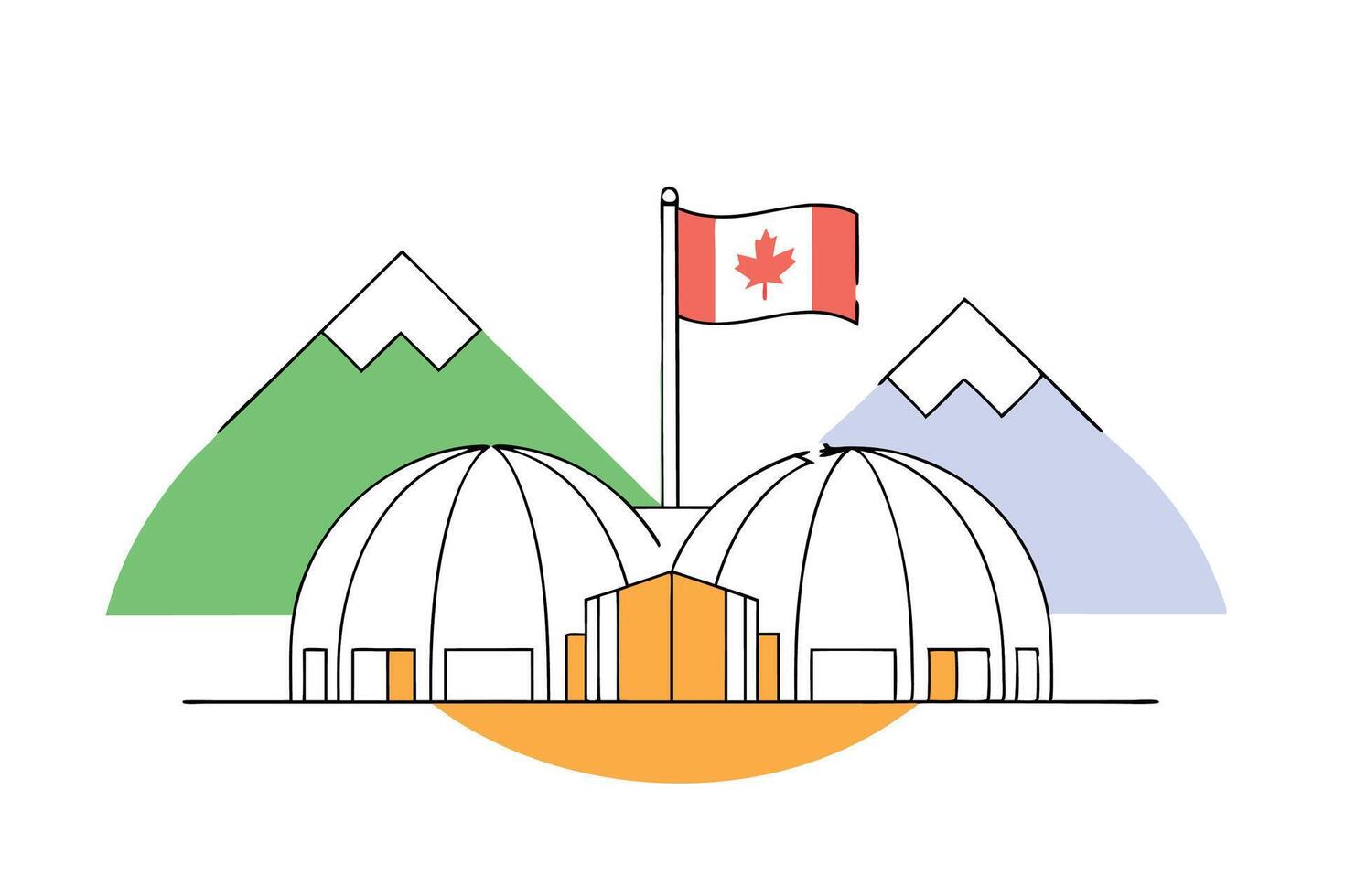 Urban themed Canada Day illustration featuring modern architecture and red white colors perfect for Canadian celebrations promotional materials or national branding vector