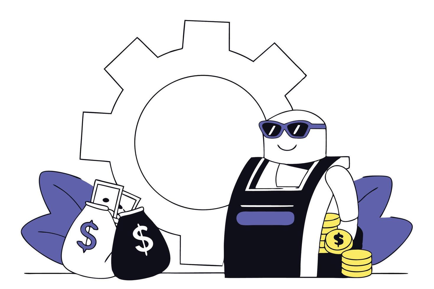Cartoonish ATM machine with sunglasses exudes confidence and charm ideal for finance promotions that need a lighthearted and modern visual storytelling touch vector