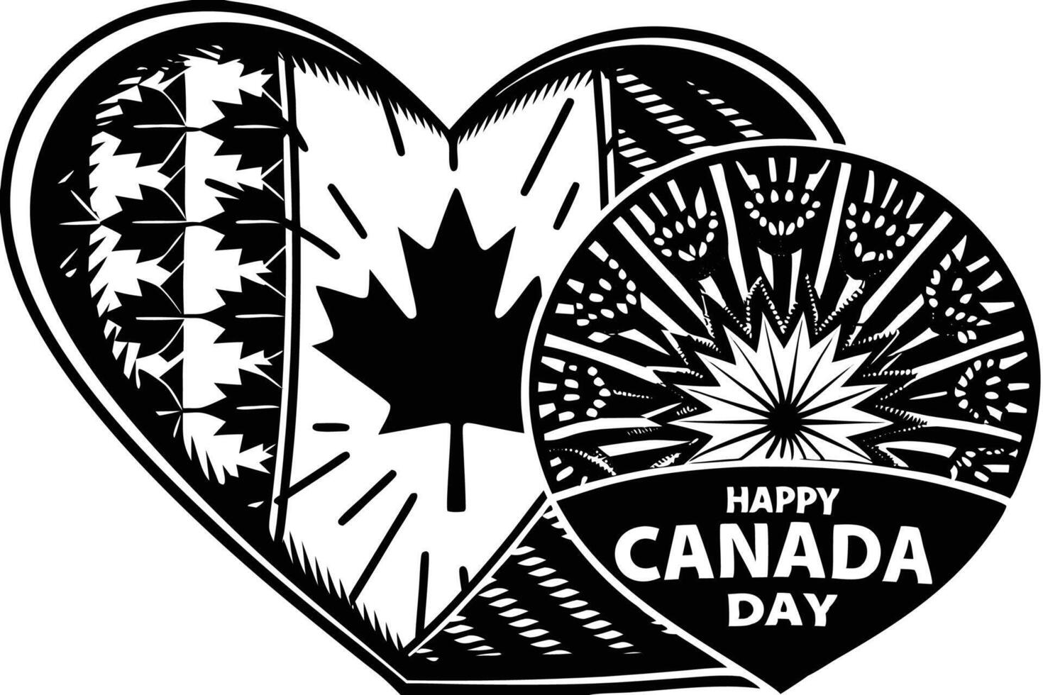 Detailed artistic heart shape featuring the Canada flag and maple leaves highlighting national pride and cultural unity in a visually appealing way vector