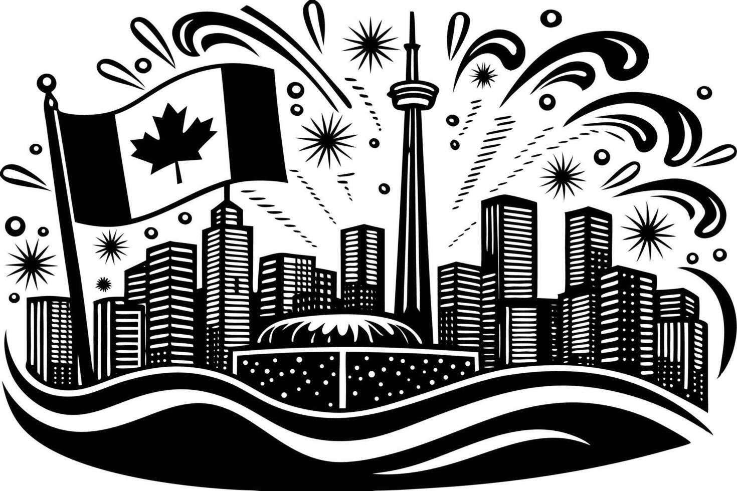 Vivid detailed urban skyline cityscape capturing the festive atmosphere of the 1st of July with dynamic red elements and celebratory vibes vector